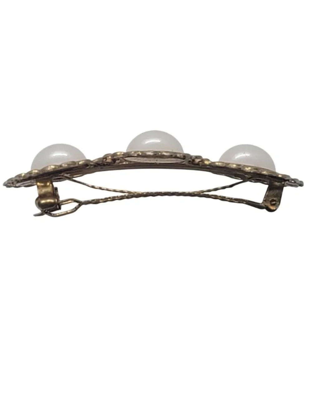Gold-Tone Barrette Faux Pearl Accents And Filigree Design Vintage Hair Accessory
